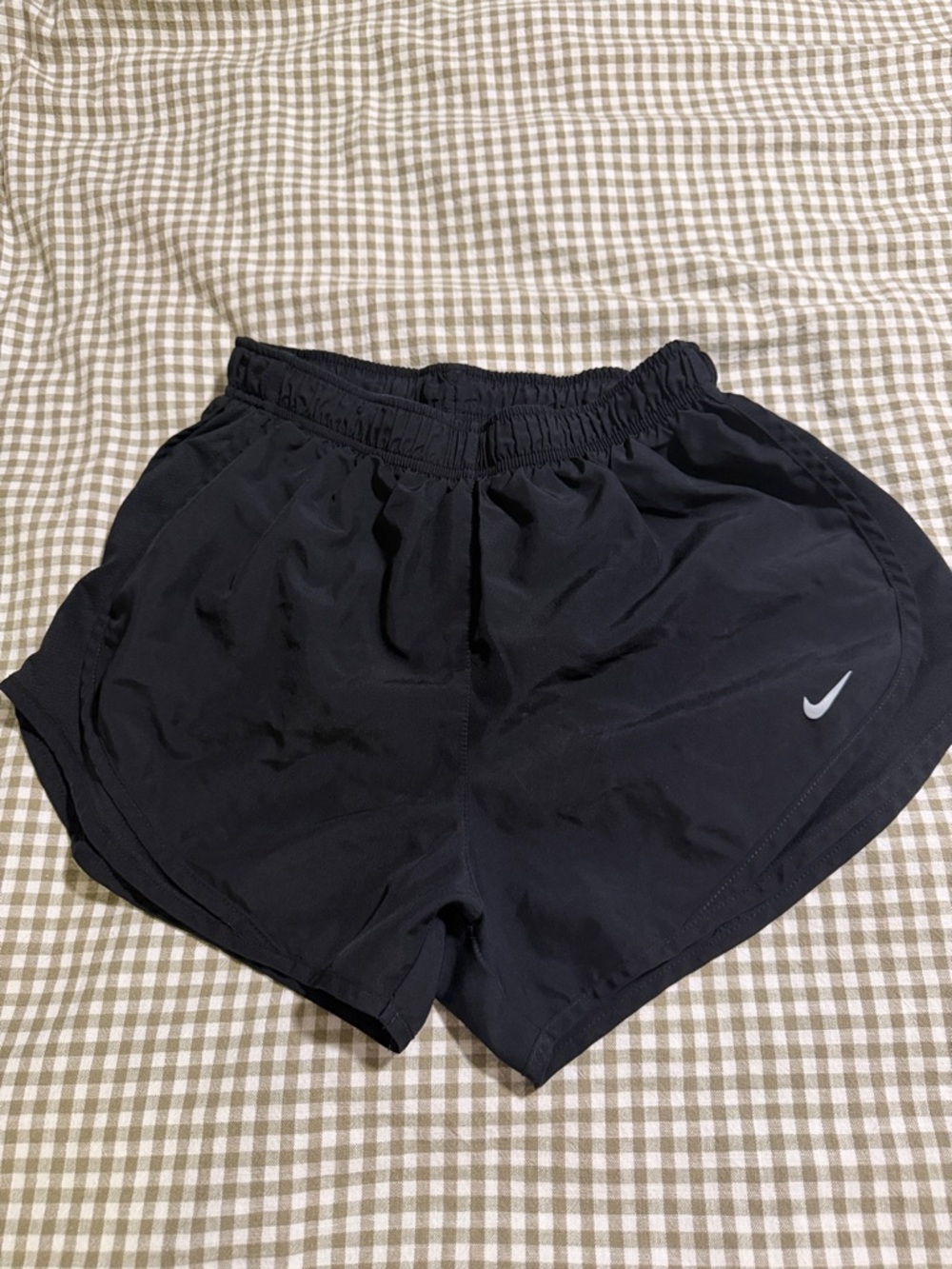 Nike Women's Black Athletic Running Shorts with Silver Swoosh
